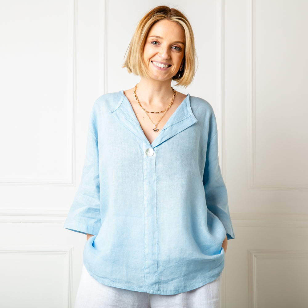 One Button Linen Top